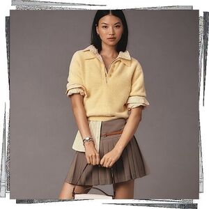 Flat White Pleated Tan Mini Skirt NWT